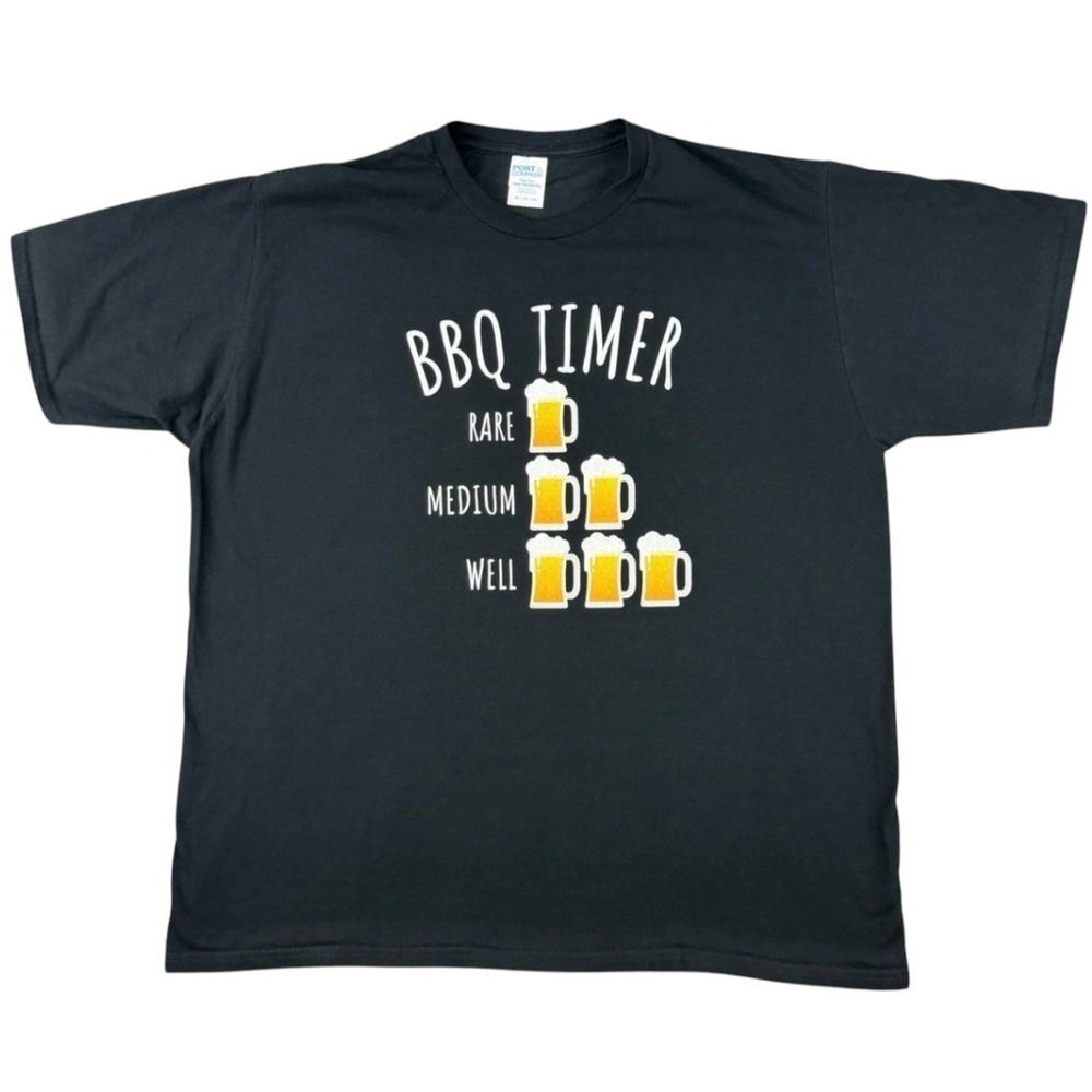 Men's XL T-Shirt BBQ Timer Rare Medium Well Beer Mug Black Novelty Funny Jokes
